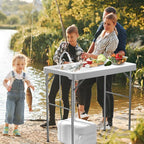Fish Cleaning Table with Sink, 42.5" Folding Camping Table & Fish Cleaning Station with Measure Mark, Camping Sink with Hose Hookup for Outdoor Picnic, Beach, Dock & Patio Use