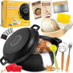 Pre-Seasoned Cast Iron Dutch Oven Pot with Skillet Lid, 5 Qt Bread Dutch Oven Includes Proofing Basket Sourdough Starter Kit for Bread Baking, Camping, Frying and Braising