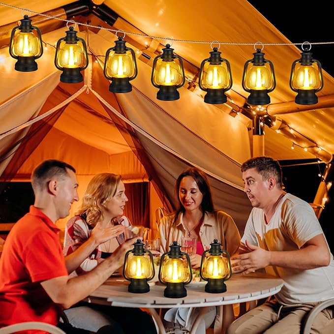 Ferraycle 6 Pcs Mini Lantern Decor 4 Inch Western Lantern Table Centerpiece Small Vintage Camping Hanging Lamp Ornaments Bulk for Cowboy Cowgirl Wedding Halloween Christmas (6 Inch,Black)