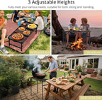 Anbte 3ft Tri-fold Grill Table, 2 Adjustable Heights Max 29.5" Sturdy Metal Grill Table with Storage Bag, Heat-Resistant Tabletop, Portable Handle for Cooking BBQ Outdoor Travel, 35" x 16", Black