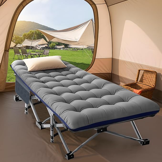 ABORON XXL Camping Cot for Adults, Oversized 78"×32" Folding Camping Bed, 900LBS Heavy Duty Outdoor Sleeping Cot with Mattress Pad, 1200D Oxford, Portable with Carry Bag