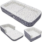 Toddler Travel Bed,Foldable & Portable Baby Cot,Three-in-one Design Little Sofa,Play Mat,Floor Bed for Kids,Oxford Fabric with Star Print,Lightweight&Easy Carry 60"x30"x7.9" (Sleeping Lounging Play)