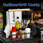 Grill Caddy with Plate Holder and 2Paper Towel Holder, Picnic BBQ Condiment Utensil Organizer Caddy for Outdoor Cooking, RV, Camping Essential, Camper Must Haves, Grilling Gifts for Men