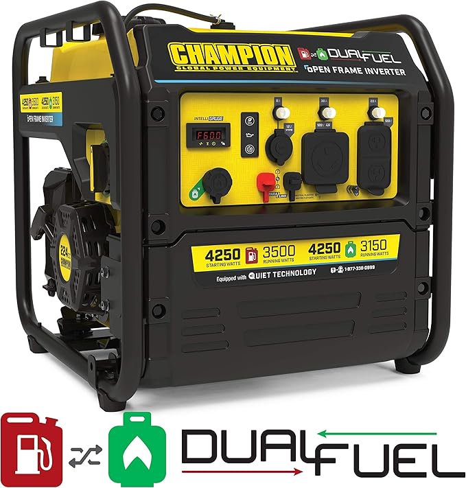 Champion Power Equipment 4250-Watt Dual Fuel RV Ready Portable Open Frame Inverter Generator with Quiet Technology