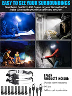 LED Headlamp Flashlight, 1000L 230° Broadbeam Headlight, USB C Rechargeable Head Lamp with Red Taillight, Lightweight Waterproof Headlamps for Camping Running Hiking, Hard Hat Headlamp 2Pack