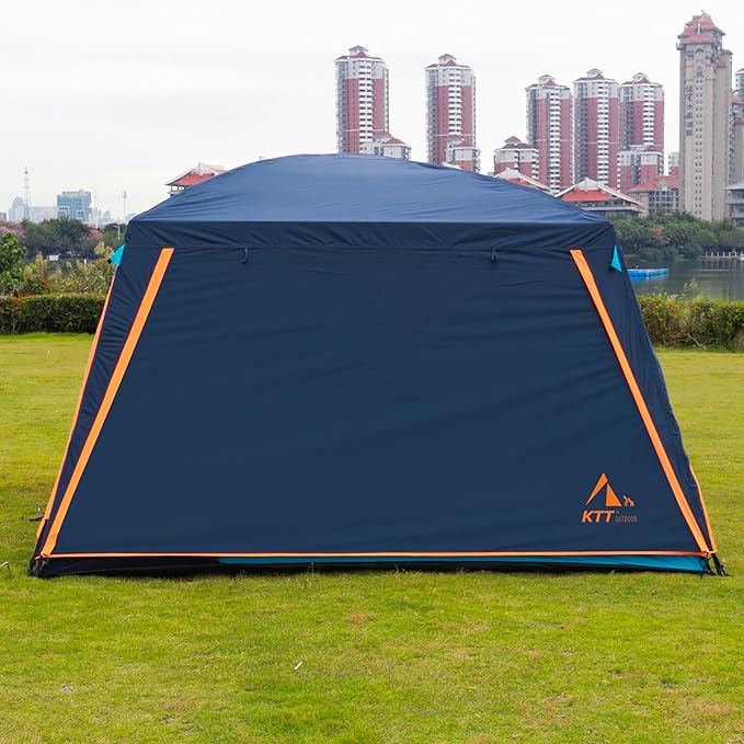 KTT Extra Large Tent 12 Person,Family Cabin Tents,Awning,2 Rooms,4 Doors and 4 Windows with Mesh,Straight Wall,Waterproof,Double Layer,Big Tent for Outdoor,Picnic,Camping,Family Gathering