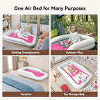 COMMOUDS Portable Toddler Travel Bed with Safety Bumpers, Inflatable Kids Air Mattress with Electric Pump, Baby Blow up Mattress, for Grandma's Home Camping Vacation