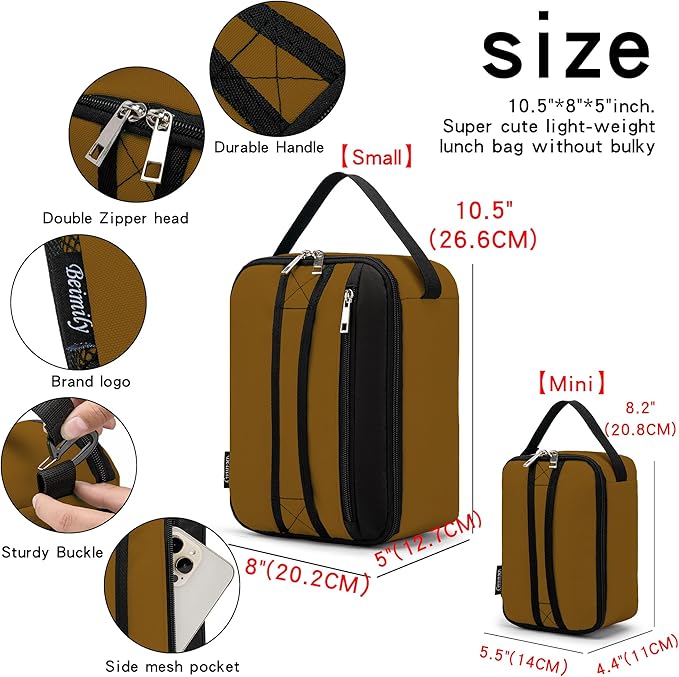 BEIMILY Lunch Box for Men Women Adults,Small Insulated Lunch Bag for Office Work Picnic,Reusable Portable Lunchbox,Soft Cooler Tote Bag(Brown)