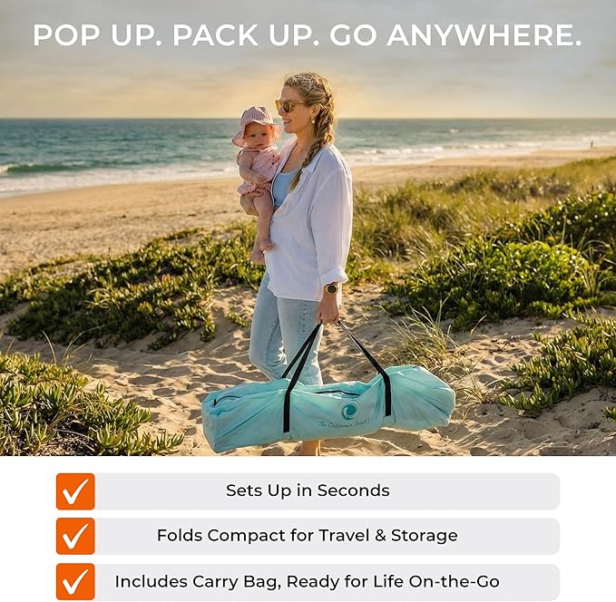 Pop ’N Go® Beach Canopy – Windproof, Beach Tent with Quick Setup, UV Shade, Lightweight & Portable Design – Perfect for Beach Days, Outdoor Play, Camping & Family Adventures (Sweet Mint)