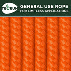 TECEUM Rope – 90 Feet x 3/8 Inch (10mm) – Orange – Strong All-Purpose Utility Rope – Camping, Crafting, Flag Pole, Indoor & Outdoor – Polypropylene Nylon Poly Lightweight Diamond Braided Cord