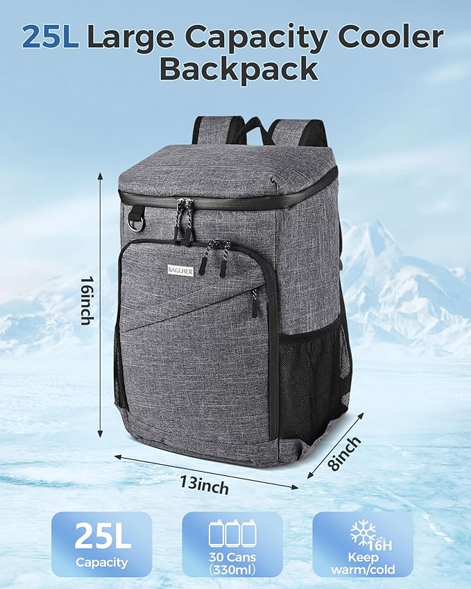 BAGLHER Lightweight Insulated Cooler Backpack - 30 Cans, Leak-Proof for Lunch, Picnic, Hiking, Camping Trips