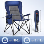 LET'S CAMP Oversized Camping Chairs 29.52" High Back Heavy Duty Lawn Chair Support 500LBS, Portable Collapsible Chair with Cup Holder, Side Pocket,2 Pack(Blue)
