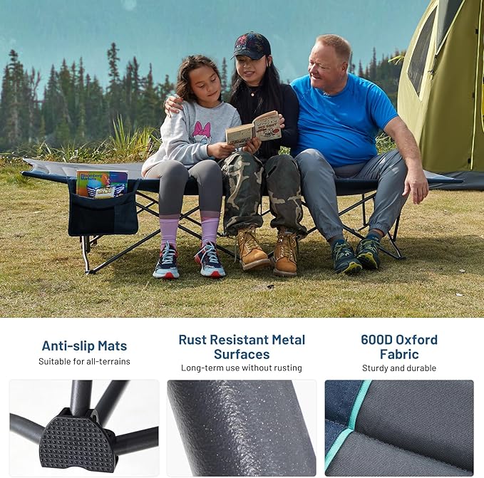 TIMBER RIDGE Extra Wide Heavy Duty Camping Cot for Adult, Easy Set Up Oversized Sleeping Cot with Carry Bag for Camping, Travel and Outdoors, Support up to 450lbs, Blue, 2 Pack
