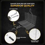 2 Set Fish Grill Baskets for Outdoor Grill Vegetables, Fish Grilling rack for Grill, BBQ Grilling Basket, Stainless steel Grill Basket for Veggies, shrimp Includes 50 skewers, Silicon Brush, and Carry Bag