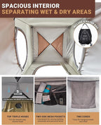 KingCamp Camping Shower Tent, Portable Outdoor Privacy Toilet & Changing Tent Windproof & Waterproof Easy Setup 1 or 2 Room Shelter with Shower Bag for Camping Hiking Beach