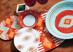 Paseo Road Southwest 14 Piece Melamine Plastic Dinnerware Set with Plates, Bowls and Serving Platter, Aztec Geometric Pattern, Western Southwestern Rustic Cabin Lodge Style