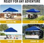 CROWN SHADES 10x10 Pop Up Canopy - Beach Tent with One Push Setup - Easy Outdoor Sun Shade for Events, Parties, Camping - Gazebo with STO-N-Go Cover Bag, Silver Coated Top, Navy Blue