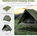 GYMAX 2-Person Tent Cot, 3 in 1 Folding Off-Ground Cot Bed Combo with Portable Wheeled Bag, Waterproof Rainfly, 2 Mesh Doors & Skylight Roof for Hiking, Backpacking, Outdoor