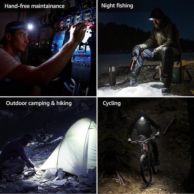 Lepro 320015 Battery Powered Headlamp - 1300Lux Super Bright LED Head Lamp with Red Light, IPX4 Waterproof Headlights for Outdoor Camping, Hiking, Hunting, Power Outages, Emergency, Hurricane - Blue