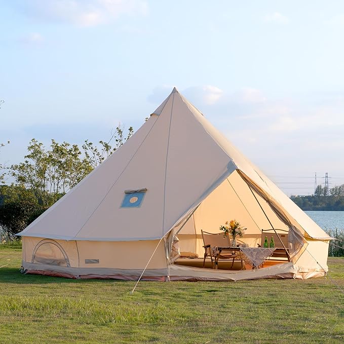 Oxford Bell Tent for Family Camping - Spacious 13.1ft /16.4ft Yurt with Stove Jack, Large Glamping Tents for 4-8 People, 4 Season Oxford Hot Tent Shelter