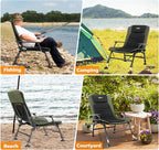 VINGLI Oversized Fishing Chair Heavy Duty Support 440 LBS, 160° Freely Adjustable Reclining Folding Chairs, Lounge Travel Outdoor Seat with High Back for Fishing Camping or Leisure