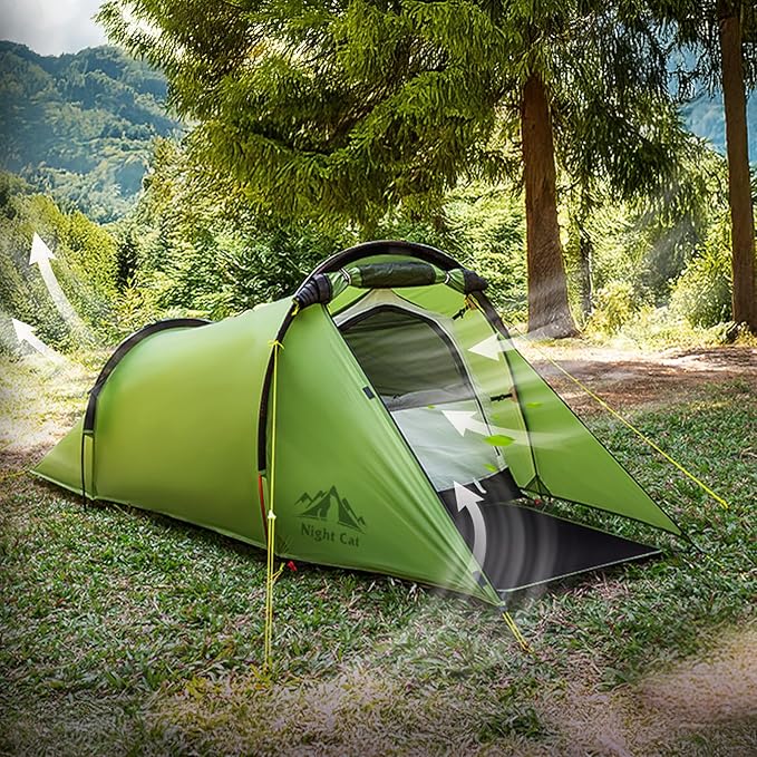 Night Cat Ultralight Tunnel Tent: Waterproof Lightweight Two People Backpacking Tent for Outdoor Camping Hiking Treeking with Double Layers Aluminum Poles and Footprint