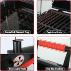 Portable Charcoal BBQ Grills with Cast Iron Grates, Tabletop Charcoal Grills with 354 Sq. In Cooking Area, for Outdoor Camping and Picnic, Black, L26.8’’x W20’’x H21.3’’