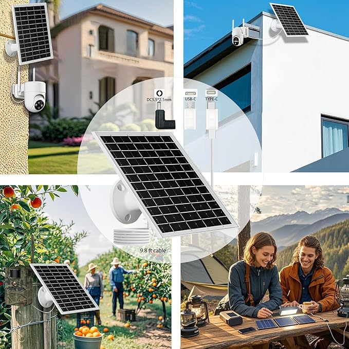 5V 6W USB Solar Panel Portable 5 Volt 6 Watt High Efficiency Monocrystalline Solar Panel Charger Type-C Micro USB C DC Port for Camera Fan Camping Lantern Etc (2 Pack White)