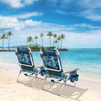 COSTWAY Backpack Beach Chairs, 4-Pack Portable Camping Chairs with Cup Holder, Ice Bag, 5-Position Outdoor Reclining Chairs for Adults, Travel, Sunbathing, Support 300 LBS, Navy