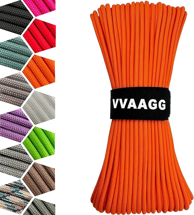 VVAAGG 1000 Orange Paracord 50FT Utility Parachute Cord 4mm Nylon String12 Strand Nylon Camping Rope, Tent Rope, Clothsline Rope for Survival & Camping Gear (Orange, 50FT)