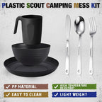 Scout Camping Mess Kit for Person Boy Scout Dishes Set Girl Scout Mess Kit with Mesh Bag Reusable Light Weight Eating Utensils Plastic Camping Cutlery Set for Travel Camp