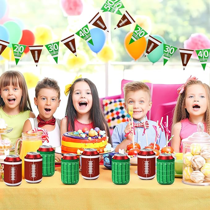 18 Pack Football Can Cooler Sleeves Beer Drink Can Bottle Cooler Sleeves Cooler Collapsible for Football Lovers Party Birthday Themed Party Decorations Supplies Favors