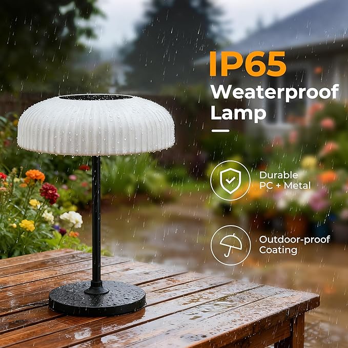2 Color Table Touch Lamp, Versatile Solar and USB-C Rechargeable Desk Lamp with IP65 Waterproof Design, Indoor/Outdoor Ligh Perfect for the Patio, Garden, Camping, Bathroom, and Bedside Use.