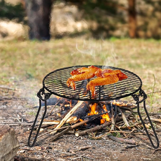 REDCAMP Folding Campfire Grill Grate Top for Solo Stove Bonfire, Portable Iron Campfire Tripod with Steel Grill for Bonfire Fire Pit, Dutch Oven, Open Fire Tripod Grill with Legs, Diameter: 18"