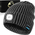 Bluetooth Beanie Hat with Light for Men, LED Beanie with Light Rechargeable, Headlamp Cap Wireless Headphones Built-in Speaker Mic Christmas Gifts for Teens Stocking Stuffers for Men Dad (Gray)