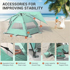 Elegear Beach Tent with Canopy, 1-Second Setup Pop Up Sun Shelter Shade, UPF 50+ UV Protection Silver-Coated Lightweight Portable Beach Cabana