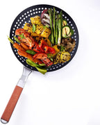 12-Inch Kozmatik Grill Pan Stovetop Turkish - Black Non-Stick Carbon Steel Grill Basket Vegetable with Handle | Vegetable Charring Pan for Stovetop & Grill