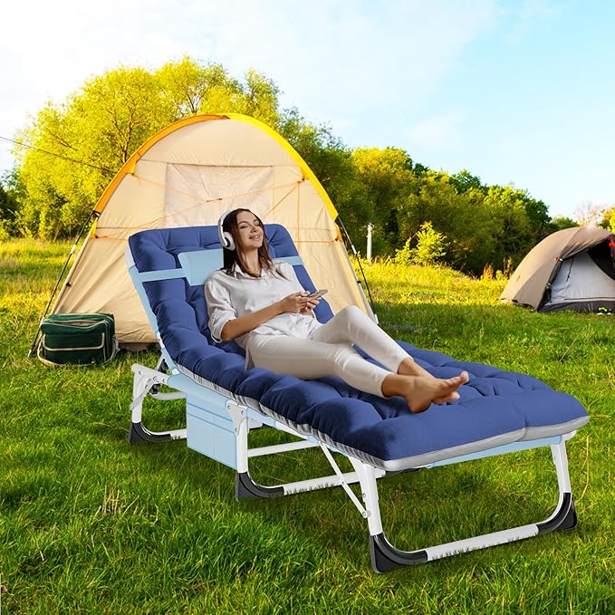 DoCred 3 in 1 Sun Tanning Chair with Face Arm Hole, Heavy Duty Folding Chaise Lounge Chairs, 5-Position Outdoor Lounge Chair for Beach, Pool, Lawn, Yard, Patio