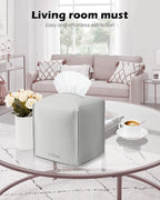 Tissue Box Cover for PU Leather, Modern Simple Solid Color Holder Square Tissue Bag, Ideal for Bathrooms,Office,Car,Outdoor Tent,Dining Table,5"X5"X5", Single Light Grey