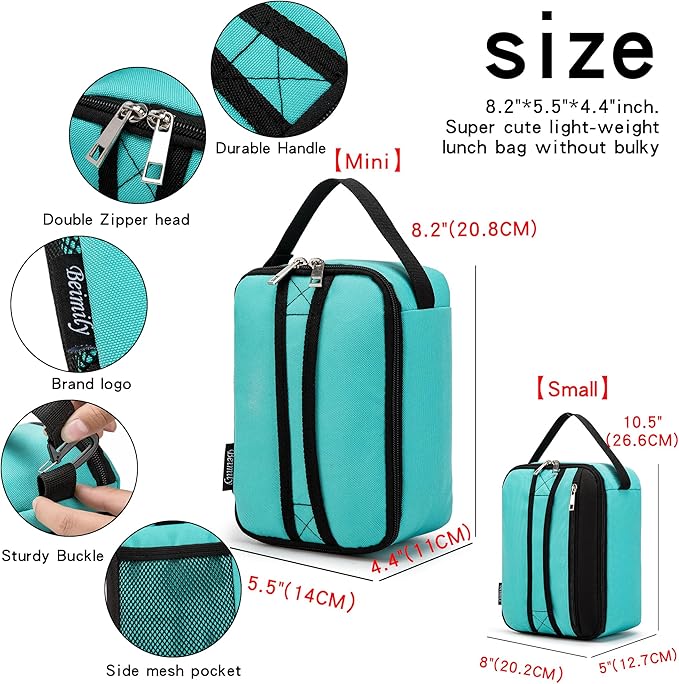 BEIMILY Lunch Box for Men Women Adults,Mini Insulated Lunch Bag for Office Work Picnic,Reusable Portable Lunchbox,Soft Cooler Tote Bag,6 can cooler bag,Mini,Light blue green