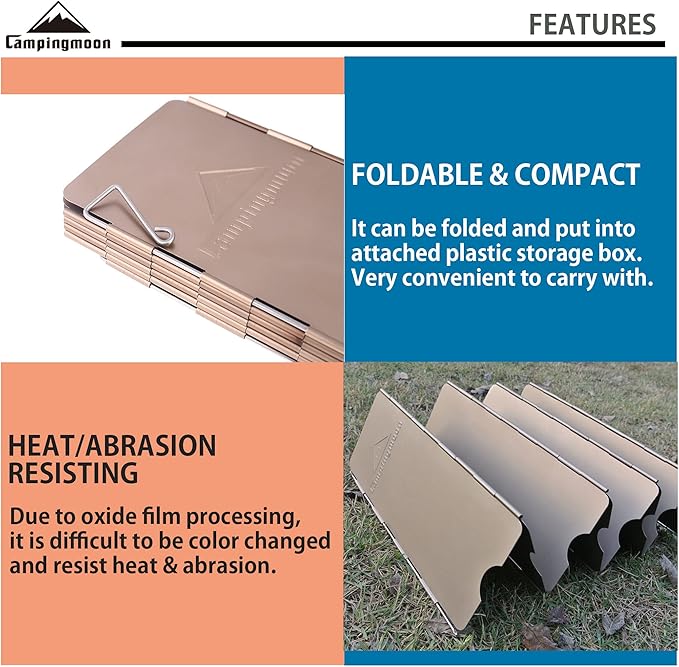 camping moon CAMPINGMOON 10 Plates Foldable Windscreen Folding Camp Stove Windshield with Storage Box