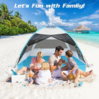 Large 3-4 Person Beach Tent - UPF 50+ Anti-UV, Easy Setup with Extended Floor & Mesh Windows, Portable for Camping Fishing