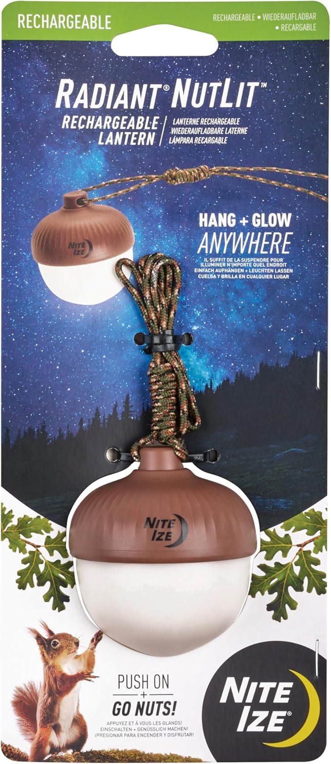 Nite Ize Radiant NutLit Rechargeable Lantern - Acorn-Shaped LED Hanging Lantern for Tents & Kids Rooms - Features Adjustable Color Temperature & Rapid USB-C Charging - Water-Resistant & Drop-Tested