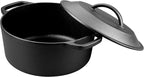 Pre-Seasoned Cast Iron Dutch Oven with Lid, Round and Dual Handles, for Stovetop, Camping, Grill, Induction, Electric, Black, 4.5qt
