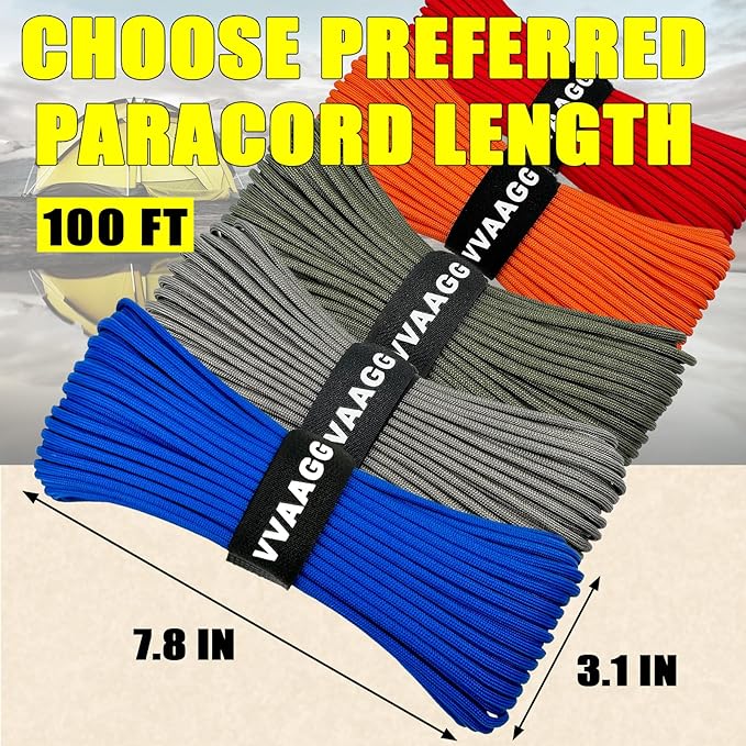 VVAAGG 1000 Blue Paracord Rope 100FT, 4mm Parachute Cord Utility 12 Strand Nylon Rope for Camping, Tent, Clothsline, Outdoor Hiking, Fishing (Blue, 100FT)