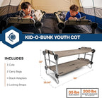 Disc-O-Bed Youth Double Cot Kid-O-Bunk, Modular for Bunk Beds, Dual Cots, or Bench with 2 Carry Bags for Portable Transport