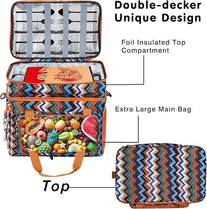 Soft Collapsible Insulated Sided Cooler - 60 Can Large Leakproof Picnic Beach Meal Prep Portable Travel Cooler for Shopping, Kayaking, Road Trips