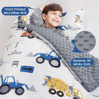 PHF Toddler Nap Mat with Removable Pillow and Minky Fleece Blanket, Rollup Design Warm Slumber Bags for Boys, 52"x20" Kids Sleeping Bag for Daycare Preschool Travel Camping, Truck and Digger