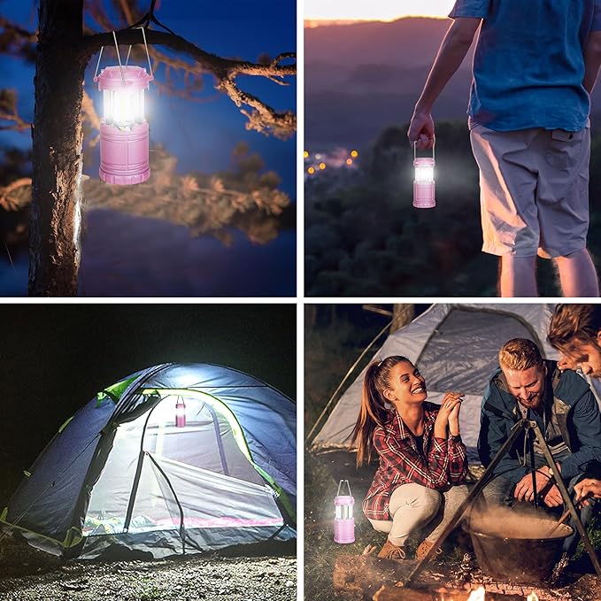 6-Pack Mini LED Camping Lanterns, Portable Camping Lights, Outdoor Tent Lights, Essential Emergency Lights for Power Outages, Hiking, Survival Kit for Hurricane, Pink