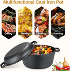 TLGREEN Cast Iron Dutch Oven Pot with Lid, Pot (6.7QT) and Lid as a Skillet(2.5QT) - Dutch Oven Cast Iron with Silicone Holders, Iron Stand, for Oven, Stove, Grill，Campfire
